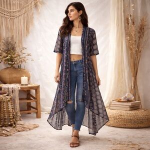Gypsies & Moondust Sheer Boho High-Low Duster Kimono One Size (up to L)